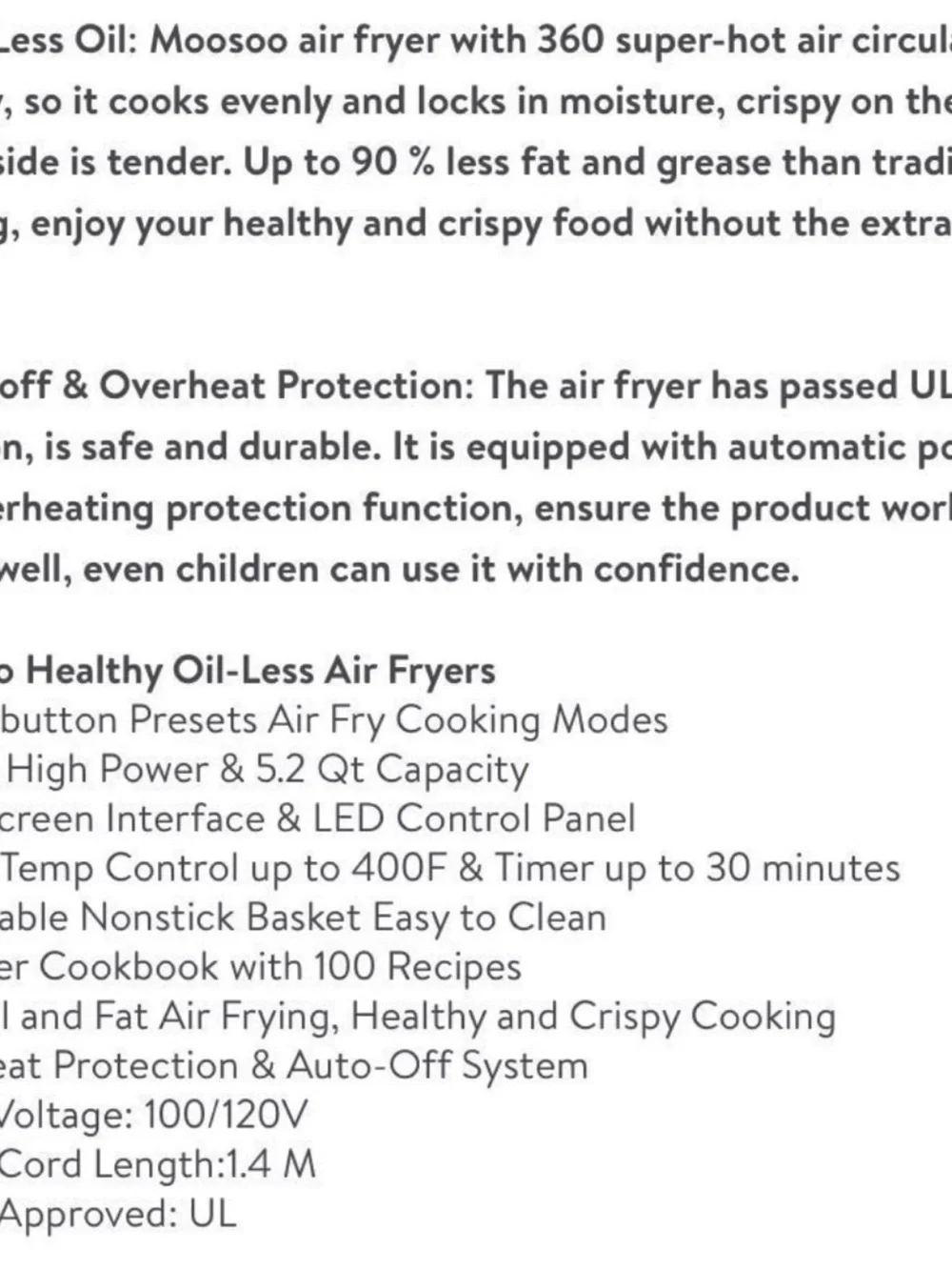 MOOSOO 8-in-1 Air Fryers, 5.2 Quart Air Fryer with Digital Touchscreen, Stainles